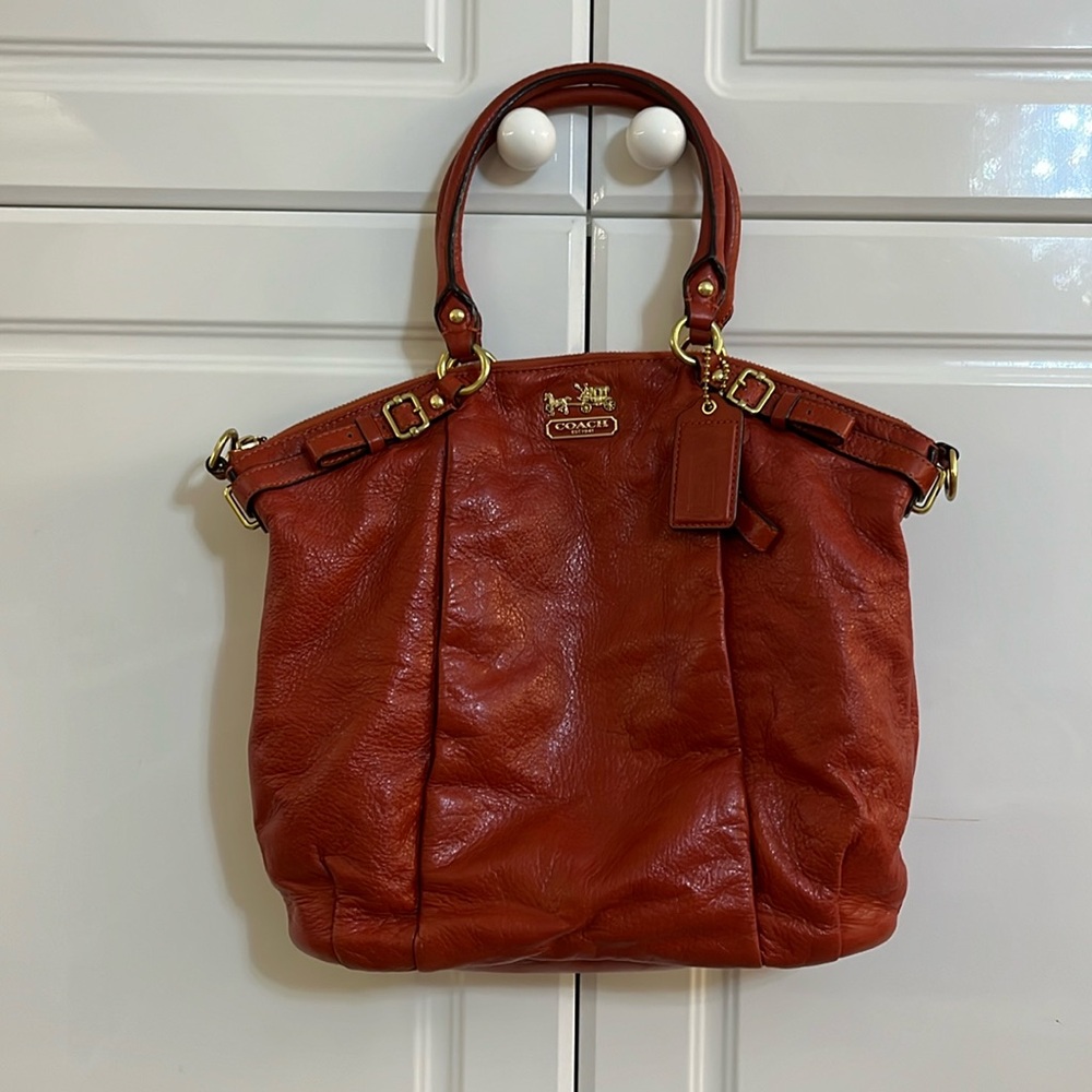 Vintage Coach Bag Orange Full Leather Shoulder, Top Handle and Cross Body